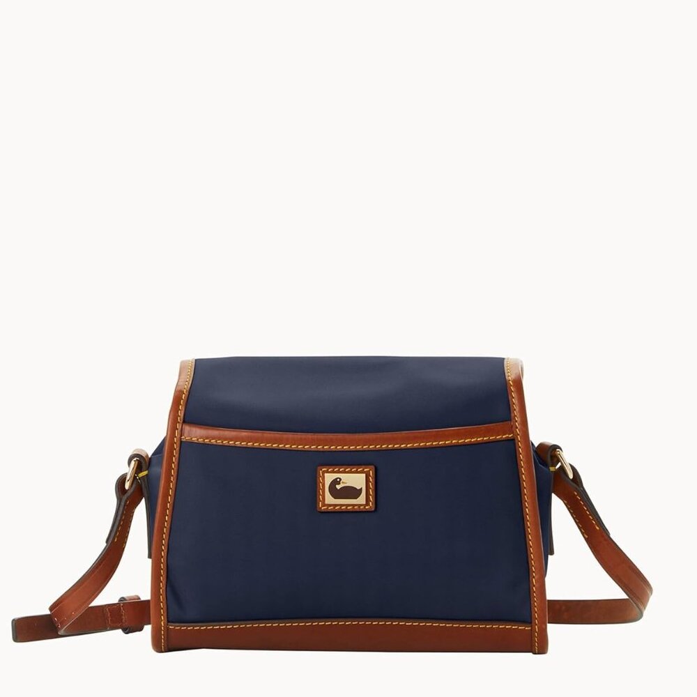 Dooney & Bourke Wayfarer Camden Navy and Brown Nylon Flap Crossbody Bag - Picture 2 of 6